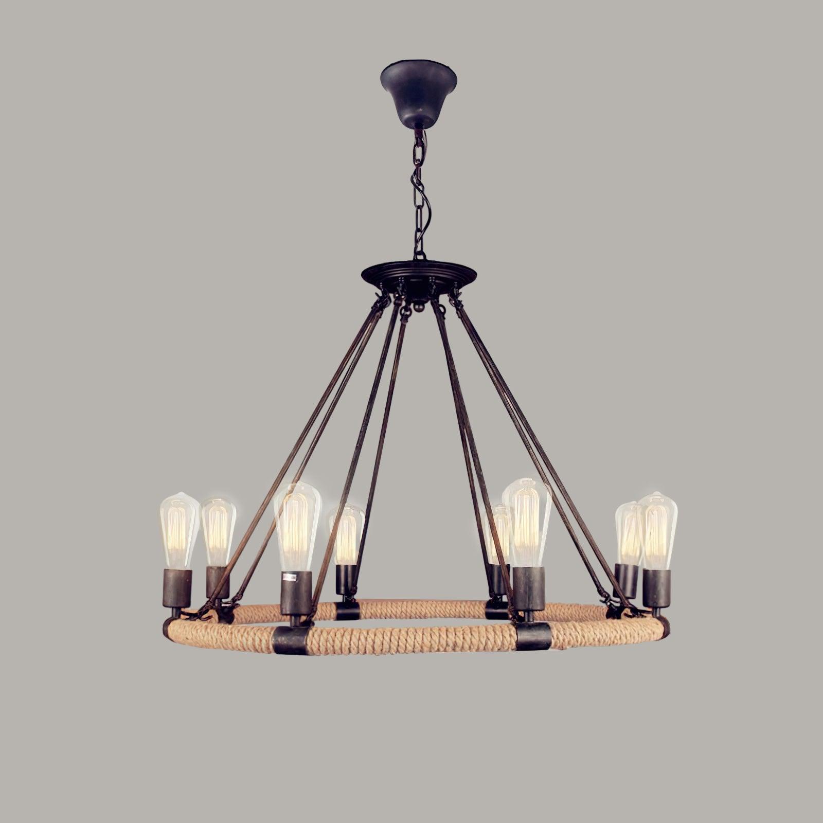 Hemp Rope Industrial Large Circle Chandelier