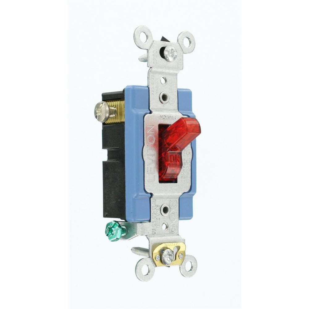 Leviton 15 Amp Industrial Grade Heavy Duty Single-Pole Pilot Light Toggle Switch Red 1201-PLR