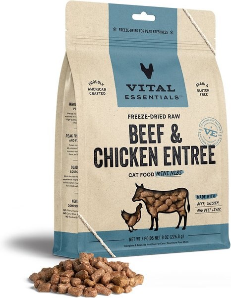 Vital Essentials Freeze-Dried Raw Beef and Chicken Entree Cat Food， 8-oz bag