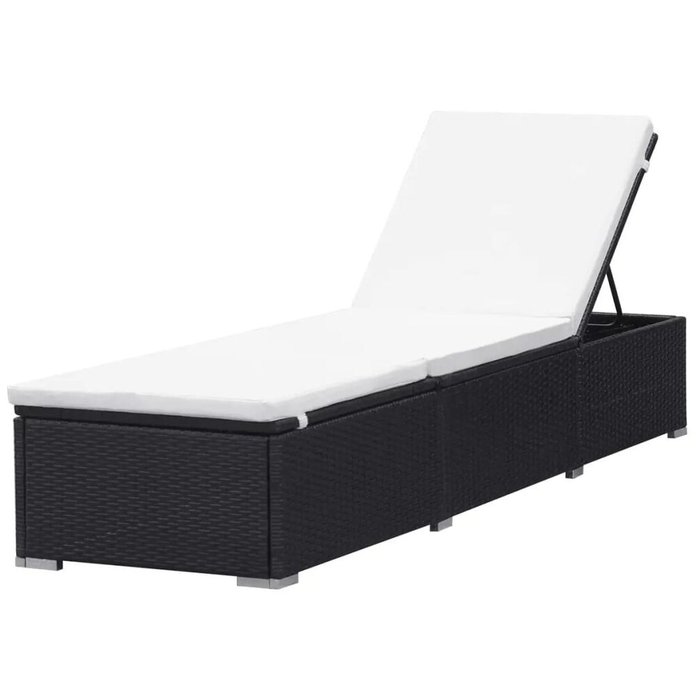 vidaXL Sun Lounger with Cushion Poly Rattan Black   76.8\