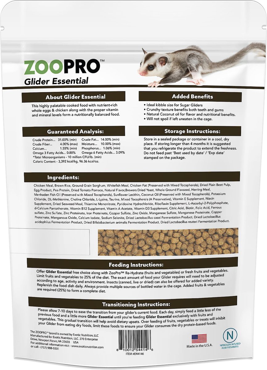 Exotic Nutrition ZooPro Glider Essential Sugar Glider Food， 1.75-lb bag