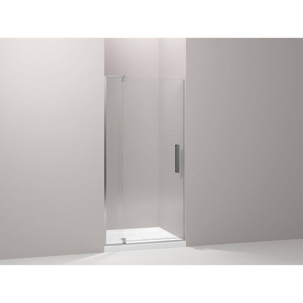 KOHLER Revel 36 in. W x 70 in. H Frameless Pivot Shower Door in Bright Polished Silver with Handle 707510-L-SHP