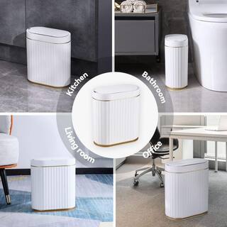 Dracelo 2 Gal. Golden Bathroom Waterproof Slim Plastic Intelligent Trash Can with Lid B09N35Y2KK