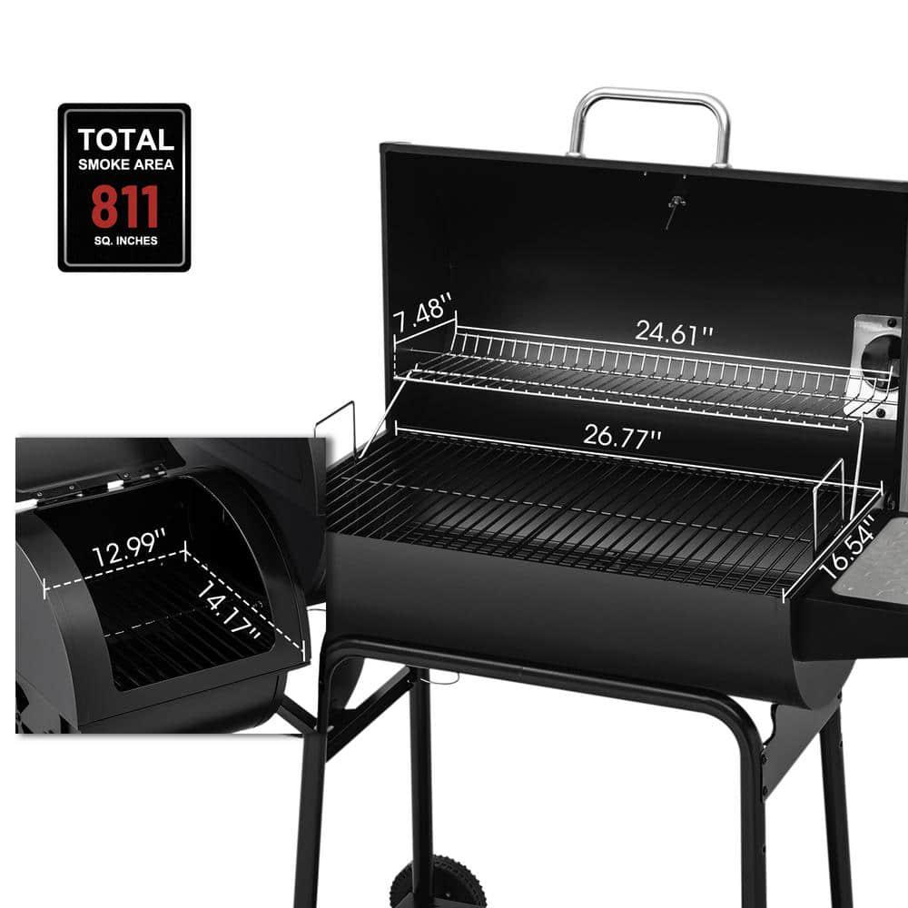 Royal Gourmet Barrel Charcoal Grill 30 in Black with Offset Smoker for Patio and Parties Outdoor Backyard