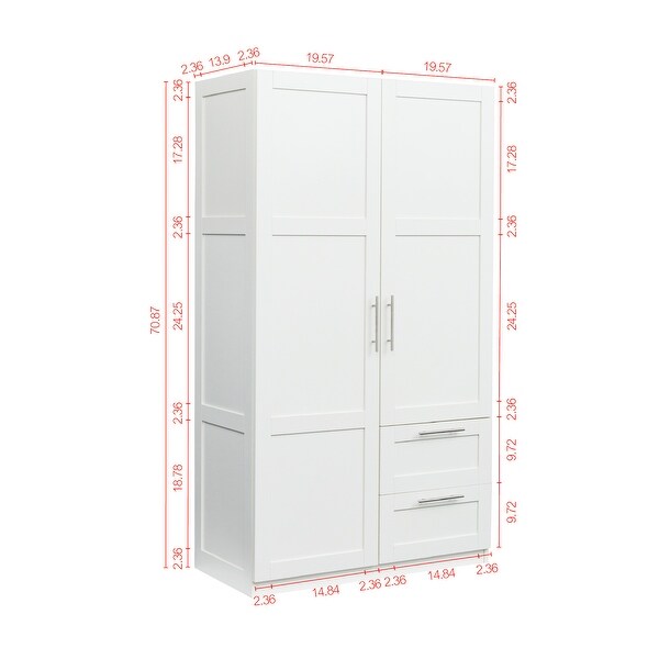 Wood High Wardrobe with 2 Drawers， 5 Storage Space and 2 Doors - - 36394606