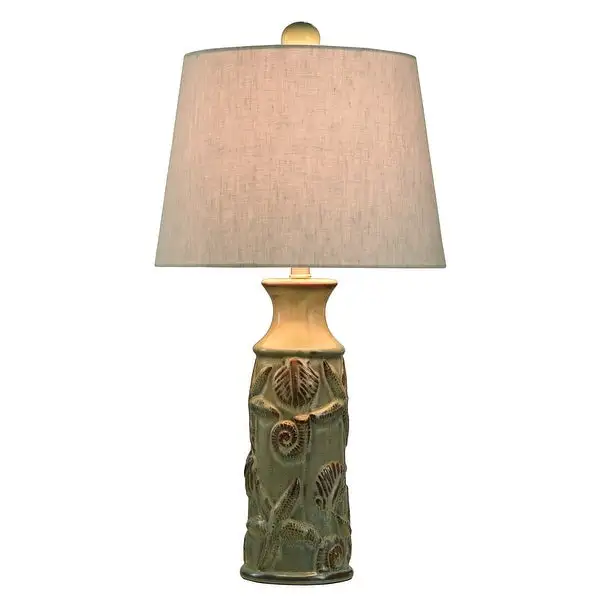 Ceramic Table Lamp - Blue Bay Finish - Beige Linen Shade