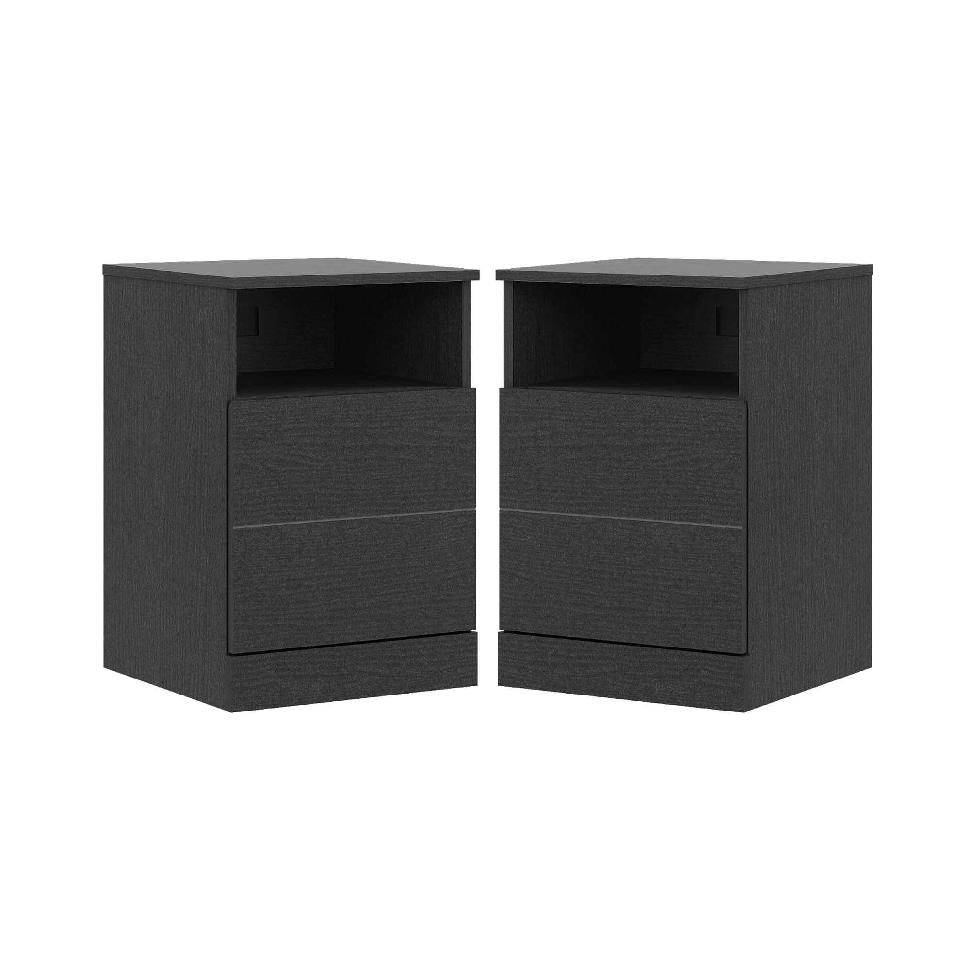 Brindle Rectangular Nightstands with USB and Storage, Set of 2, Black Oak