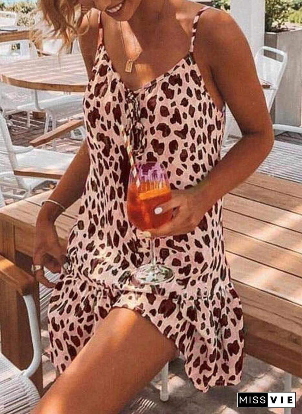 Mini Dress Women Summer Beach Short Dress Female Sexy Spaghetti Strap Leopard Print Boho Dresses Ladies Loose Femme Robe