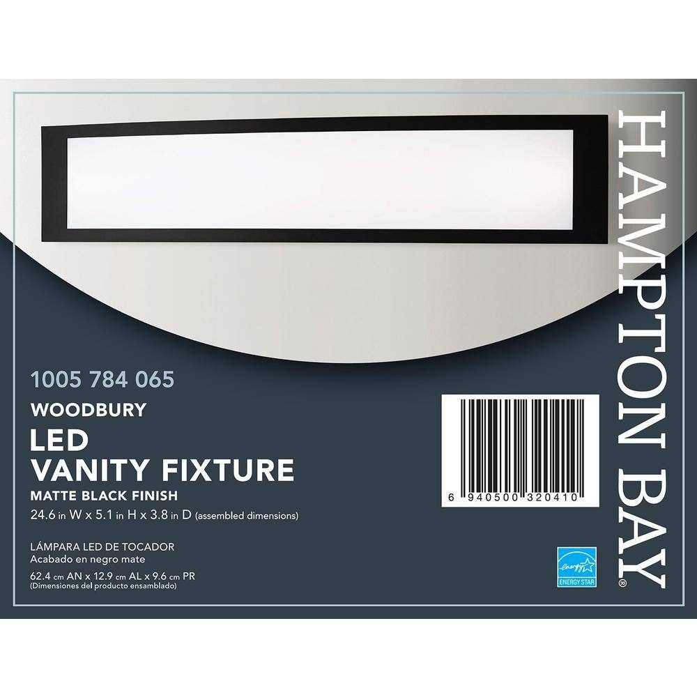 Hampton Bay Woodbury 24.5 in. Matte Black LED Vanity Light Bar IQP1381L-4BK