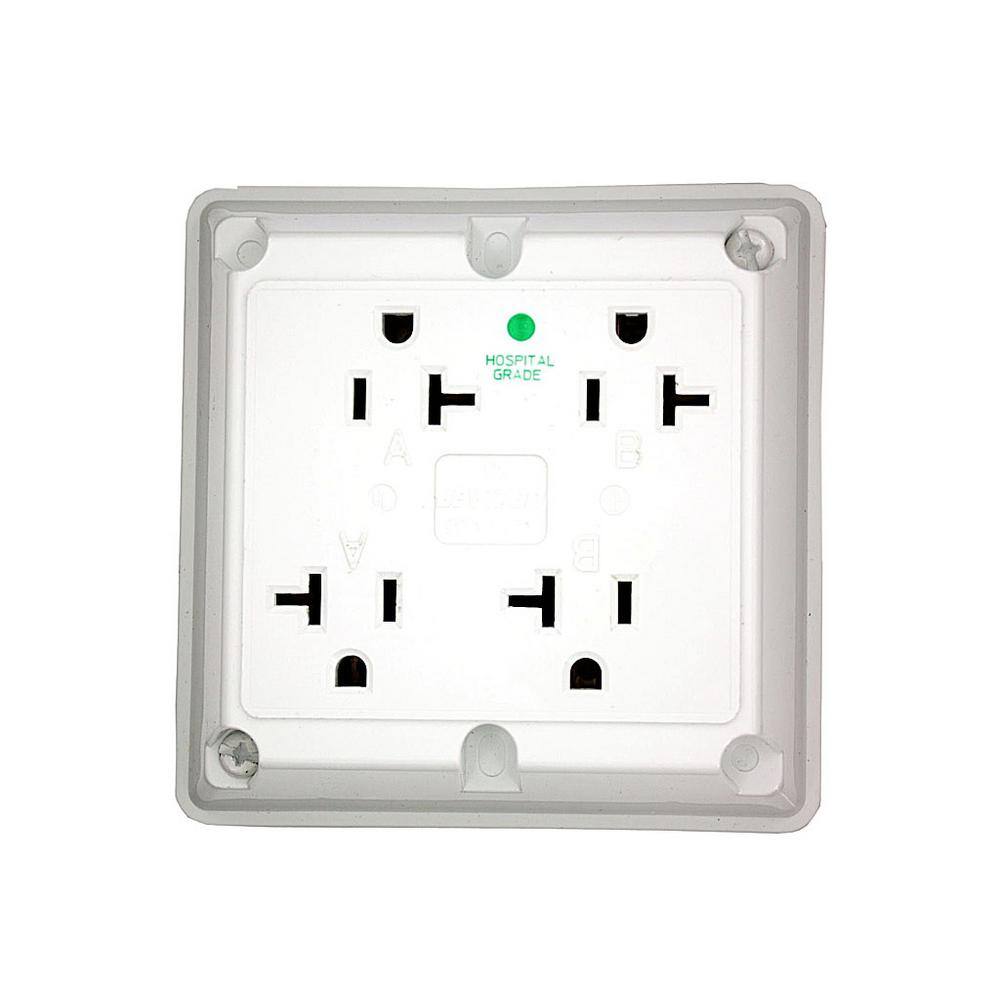 Leviton 20 Amp Hospital Grade Extra Heavy Duty Grounding 4-in-1 Outlet White 21254-HW