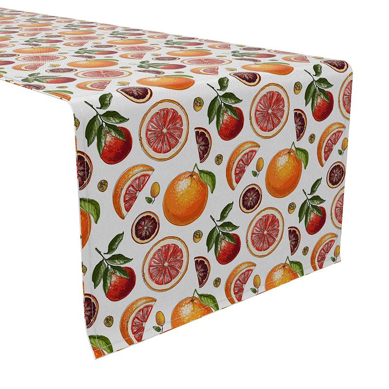 Table Runner， 100% Cotton， 16x90， Sketches of Citrus Fruits