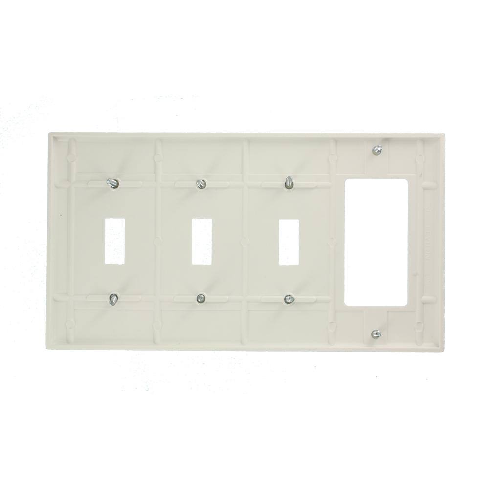 Leviton White 4-Gang 3-Toggle1-DecoratorRocker Wall Plate (1-Pack) 002-0P326-00W