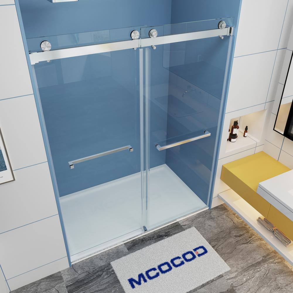 MCOCOD 60 in. W x 72 in. H Double Sliding Frameless Shower Door in Brushed Nickel with Smooth Sliding and 38 in. (10 mm) Glass DS01-60x72-BR