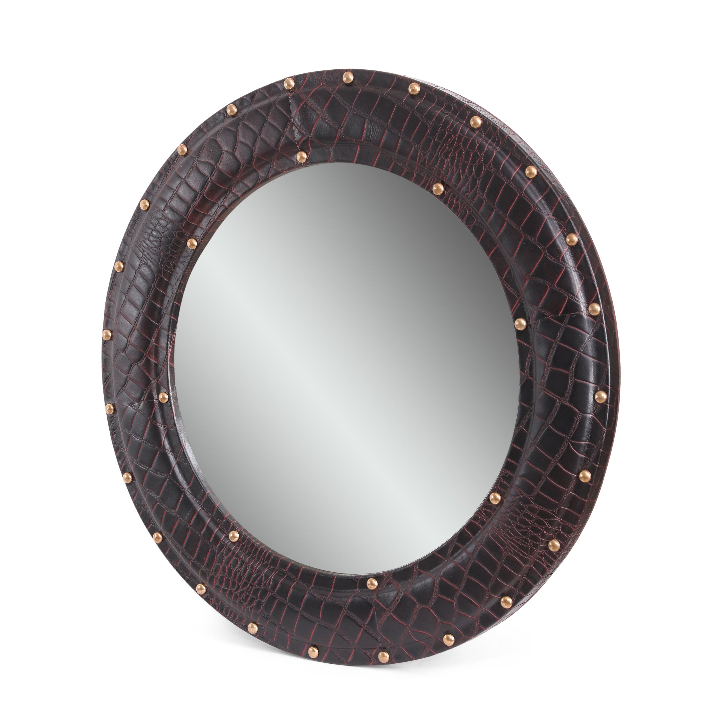 Fieldwood Handcrafted Boho Studded Croco Leather Round Wall Mirror