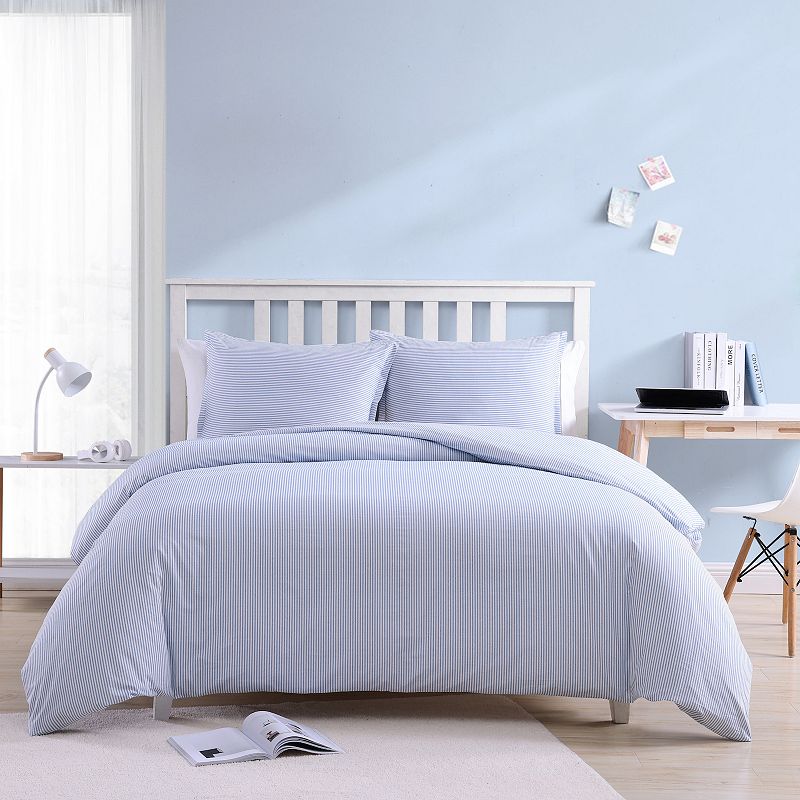 Poppy and Fritz Oxford Stripe Blue Duvet Cover Set with Sham