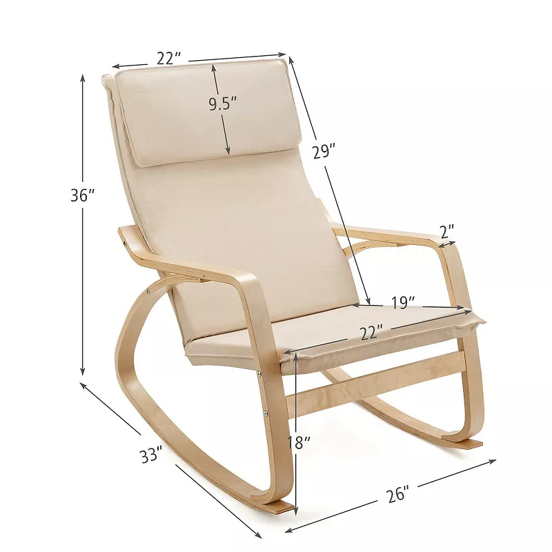 Stable Wooden Frame Leisure Rocking Chair with Removable Upholstered Cushion