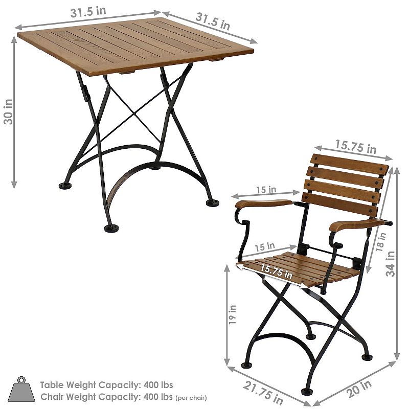 Sunnydaze Essential Chestnut Wood 3-Piece Folding Patio Bistro Dining Set