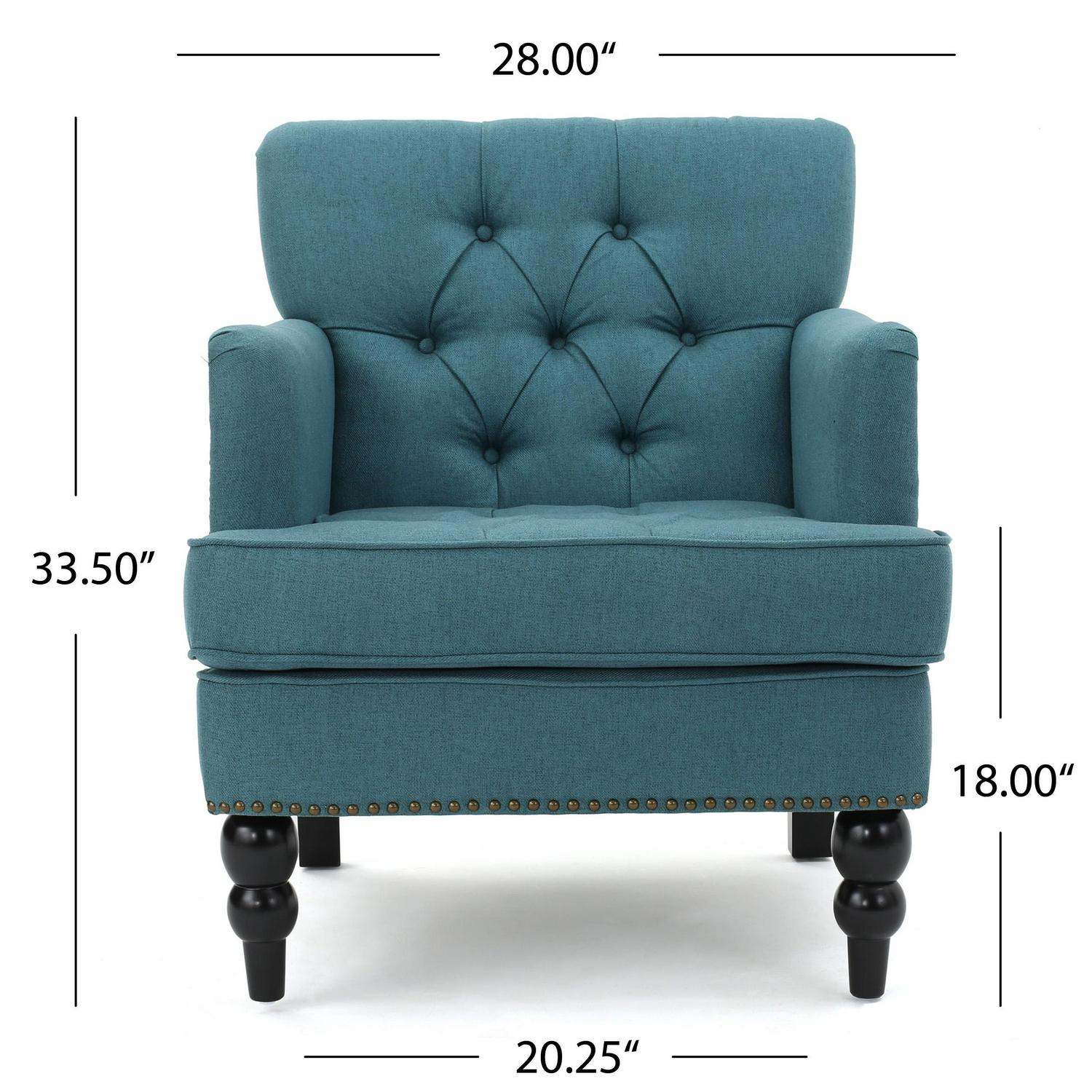 Noble House Madrid Dark Teal Fabric Club Chair， Blue