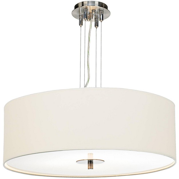 Wide Modern White Canvas Drum Shade 4 light Fixture For Dining Room House Kitchen Island