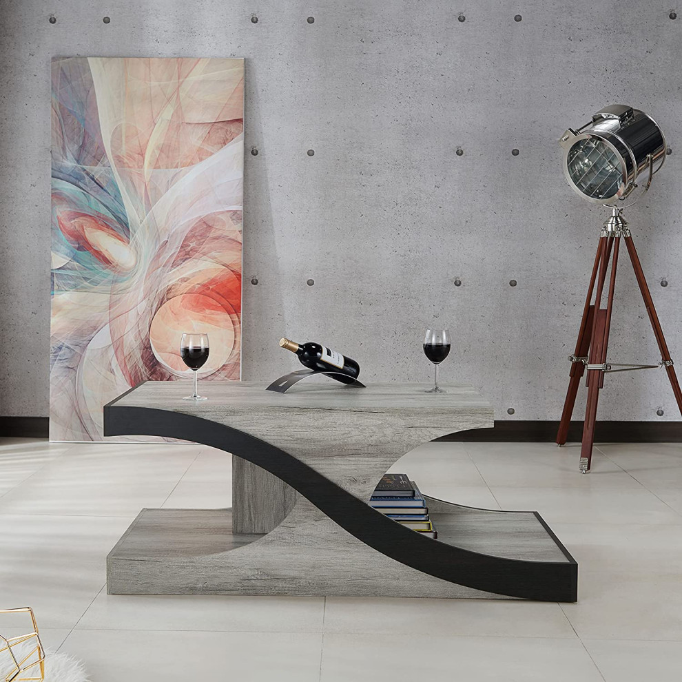 Contemporary Coffee Table  Geometric Design With Open Shelf  Vintage Grey   Midcentury   Coffee Tables   by Decorn  Houzz