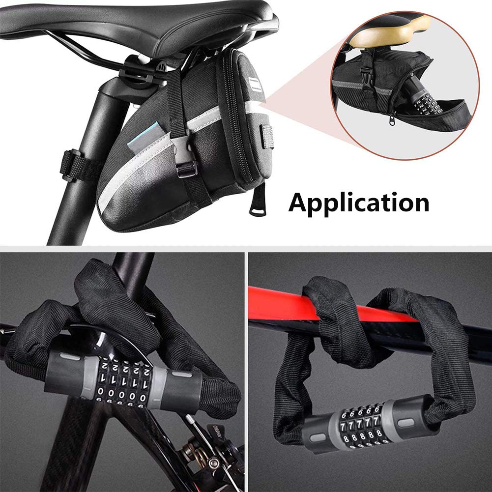 BiJun Bike Chain Lock， 5 Position Resettable Combination Heavy Duty Anti-Theft Bike Lock for Bicycle， Motorcycle， Door， Gate， Fence， Grill