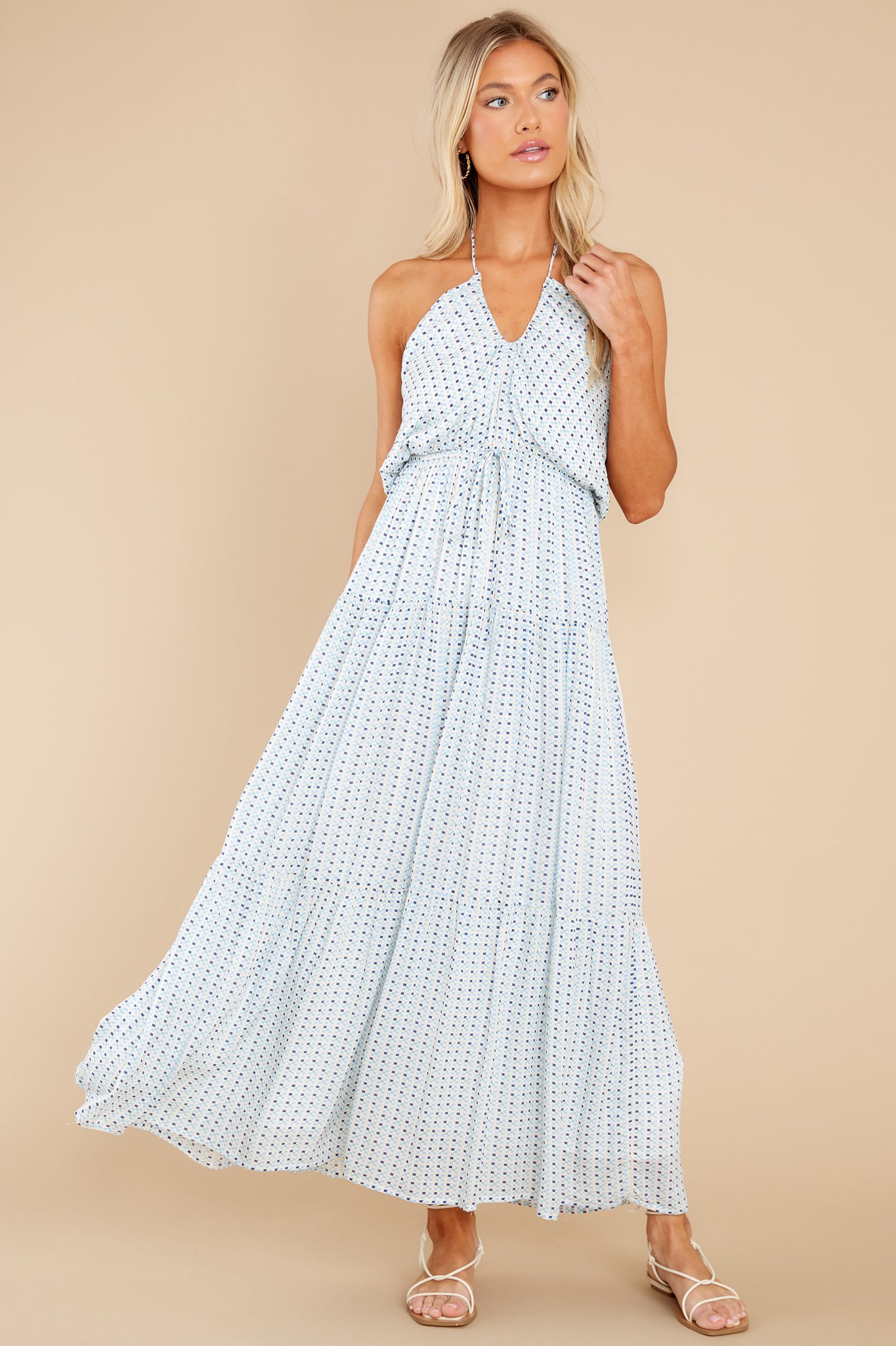 Zephyr Halter Blue Multi Maxi Dress