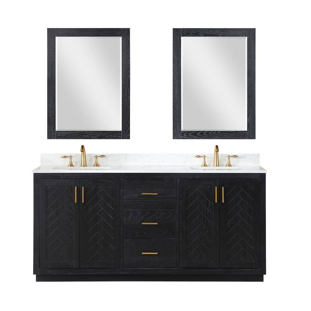 Altair Gazsi 72 in.W x 22 in.D x 34 in. H Double Sink Bath Vanity in Black Oak with White Composite Stone Top and Mirror 543072-BO-GW