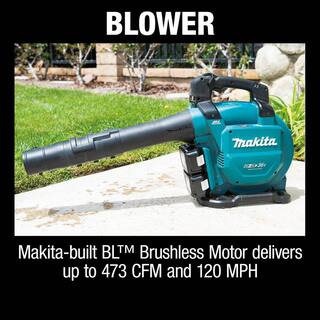 Makita 120 MPH 473 CFM 18V X2 (36V)LXT Brushless Leaf Blower Kit w Vac Attach Kit (5.0 Ah)wbonus 18V LXT Battery 5.0 Ah(2-Pk) XBU04PTV-BL1852