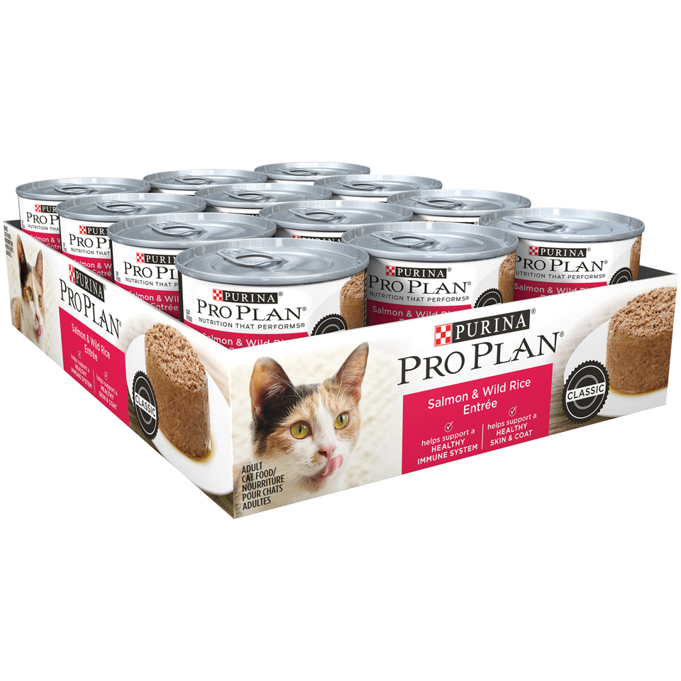 Purina Pro Plan Complete Essentials Adult Salmon and Wild Rice Entree Classic Canned Cat Food 3-oz case of 24