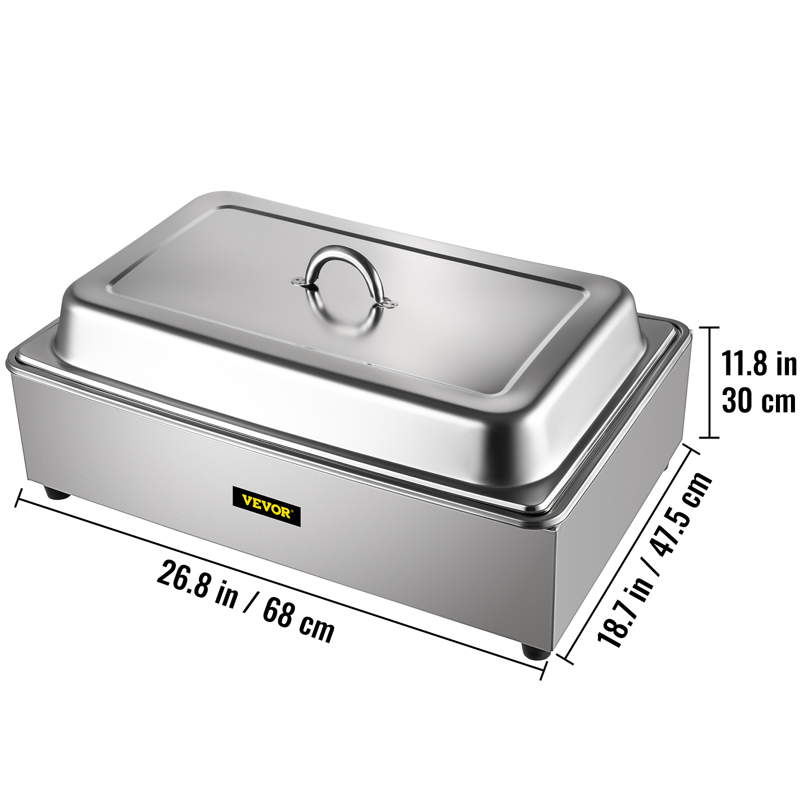 VEVOR Commercial Food Warmer， Full-Size 1 Pot Steam Table with Lid， 9.5 Quart Electric Soup Warmers， Grade Stainless Steel Bain Marie Buffet Equipment， Fits 21 x 13.2 Pan， 400W， for Restaurant， Sliver