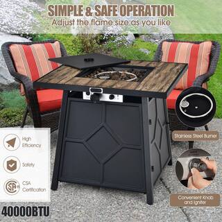 HONEY JOY Square Metal 28 in. Propane Outdoor Fire Pit Table Gas Fire Table with Removable Lid Lava Stone TOPB005963