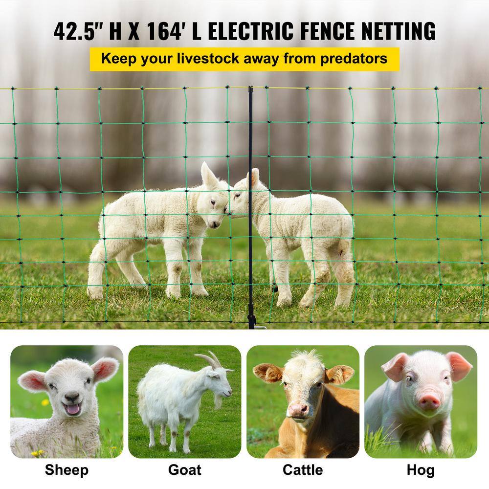 VEVOR 42.5 in. H x 164 ft. L Polywire Electric Fence Netting Net Fencing with 14 Posts Utility Portable Mesh for Farms KTDDZWLW108CMTCUYV0