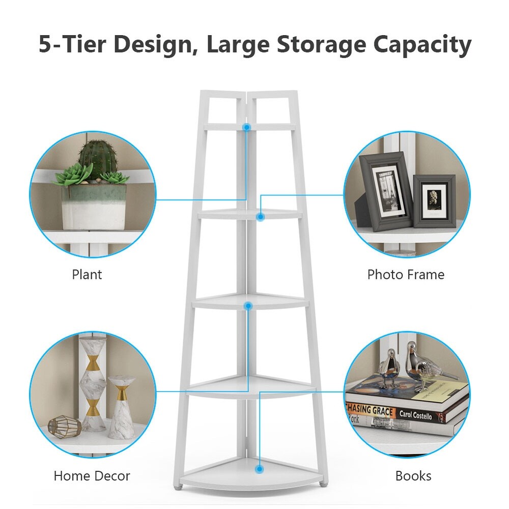 Rustic 70 inch Tall Corner Shelves, 5 Tier Corner Bookshelf Bookcase Indoor Plant Stand for Living Room, Small Space, Kitchen, Home Office