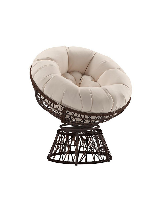 MERRICK LANE Papasan Style Woven Wicker Swivel Patio Chair With Removable All-Weather Cushion