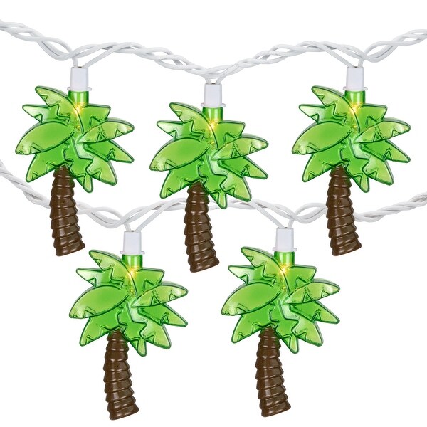 10ct Green AutumnPalm Tree Patio String Light Set 7.25ft White Wire