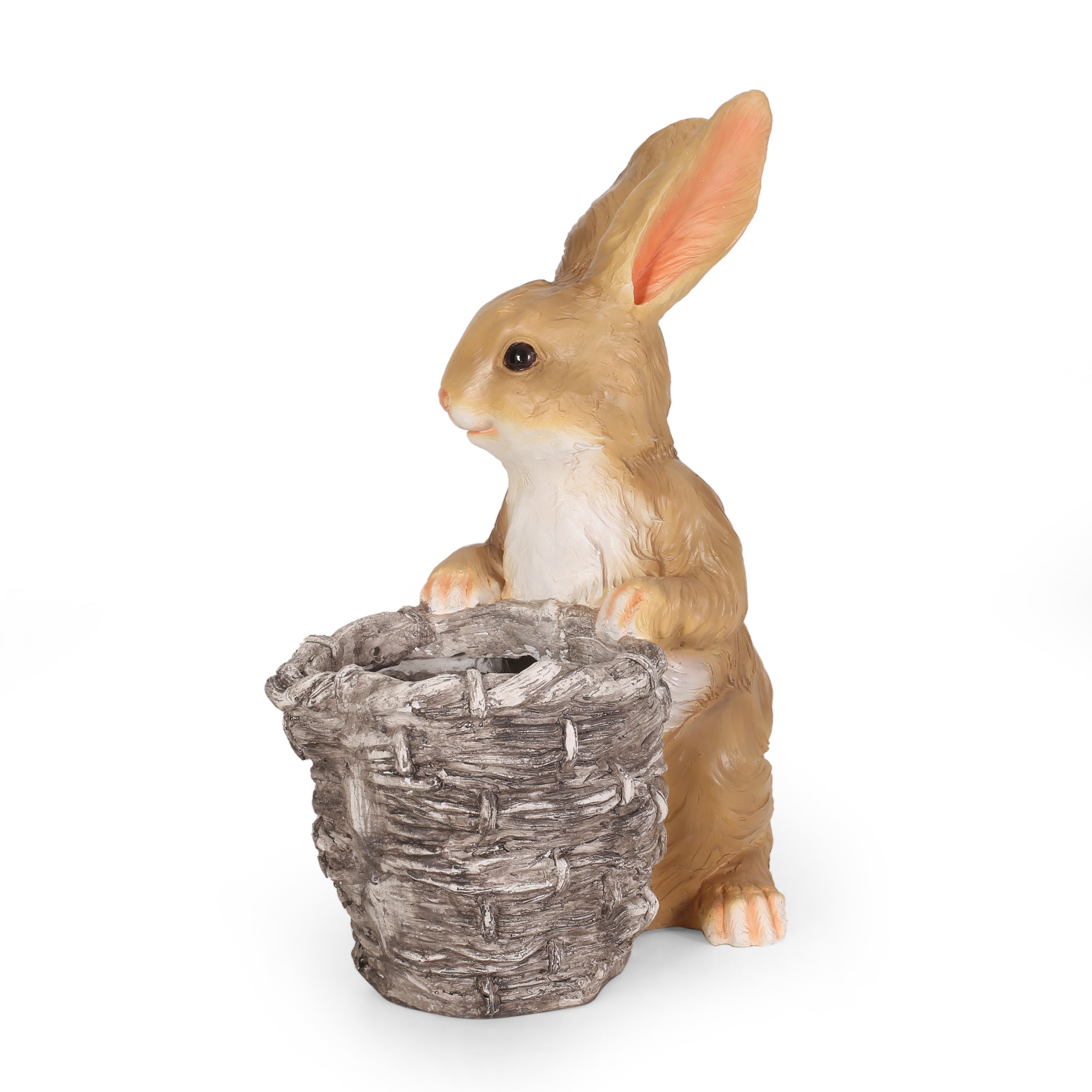 Intrare Outdoor Decorative Rabbit Planter, White and Brown