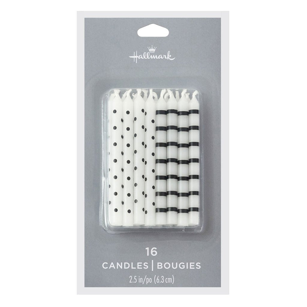 Hallmark  Black Dots and Stripes on White Birthday Candles, Set of 16