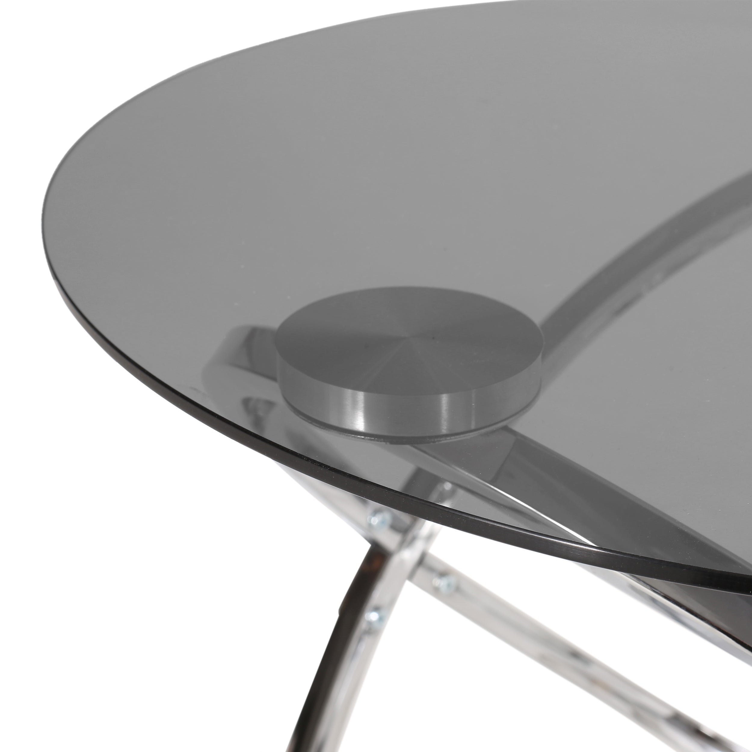 Hearney Modern Glass Top Round Side Table, Gray and Chrome