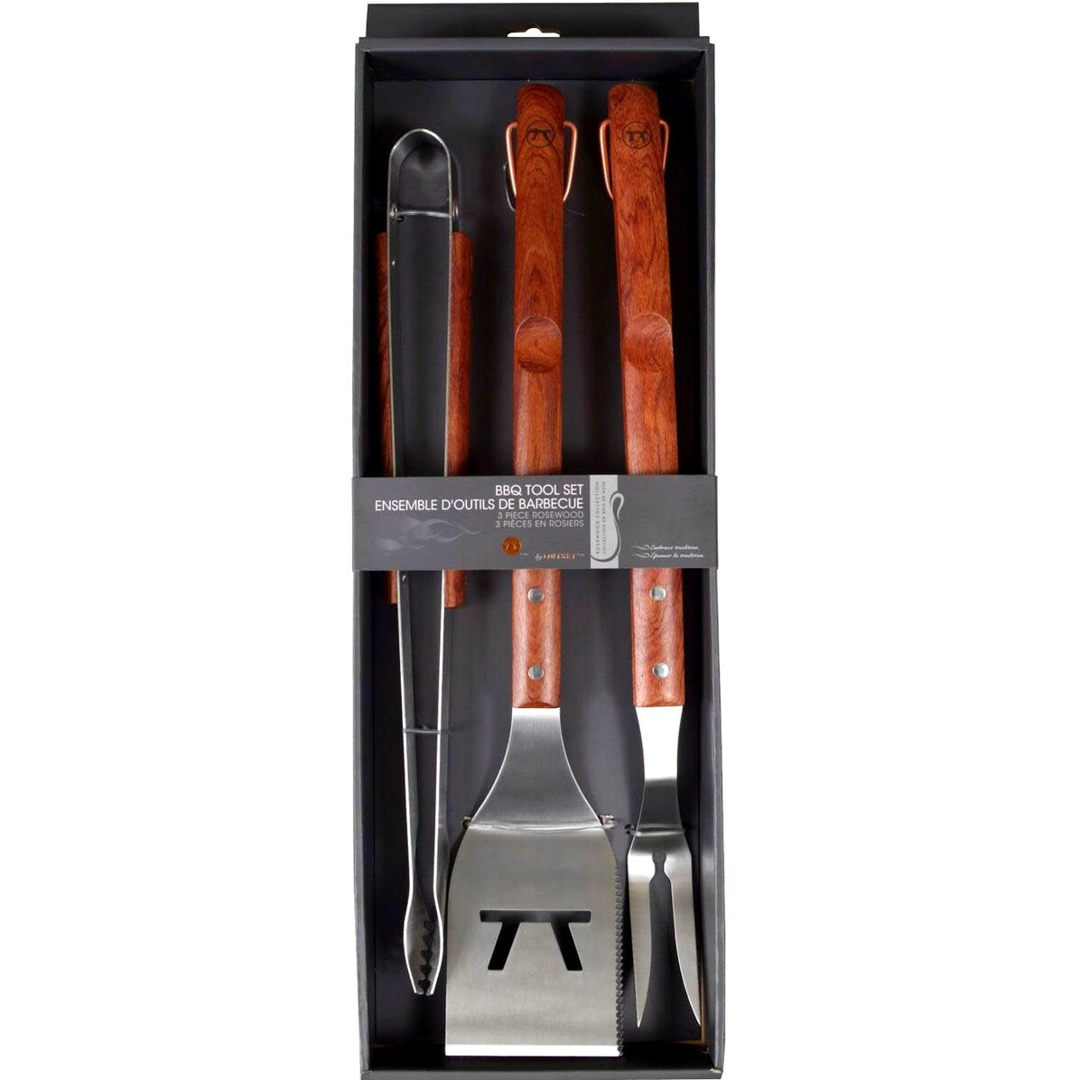 Outset 3-Piece Rosewood Stainless Steel BBQ Tool Set