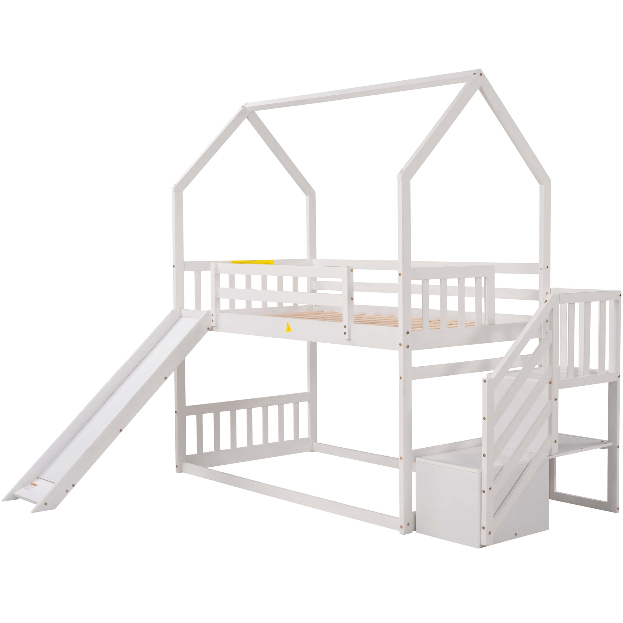 EUROCO Twin over Twin House Bunk Bed with Staircase for Kids for Bedroom, White