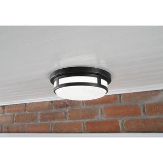 Hampton Bay 9 in. 1-Light Round Black Indoor Outdoor Integrated LED Flush Mount Ceiling Light 600 Lumens 2700K 3000K 4000K (12-Pack) 564291010-12PK