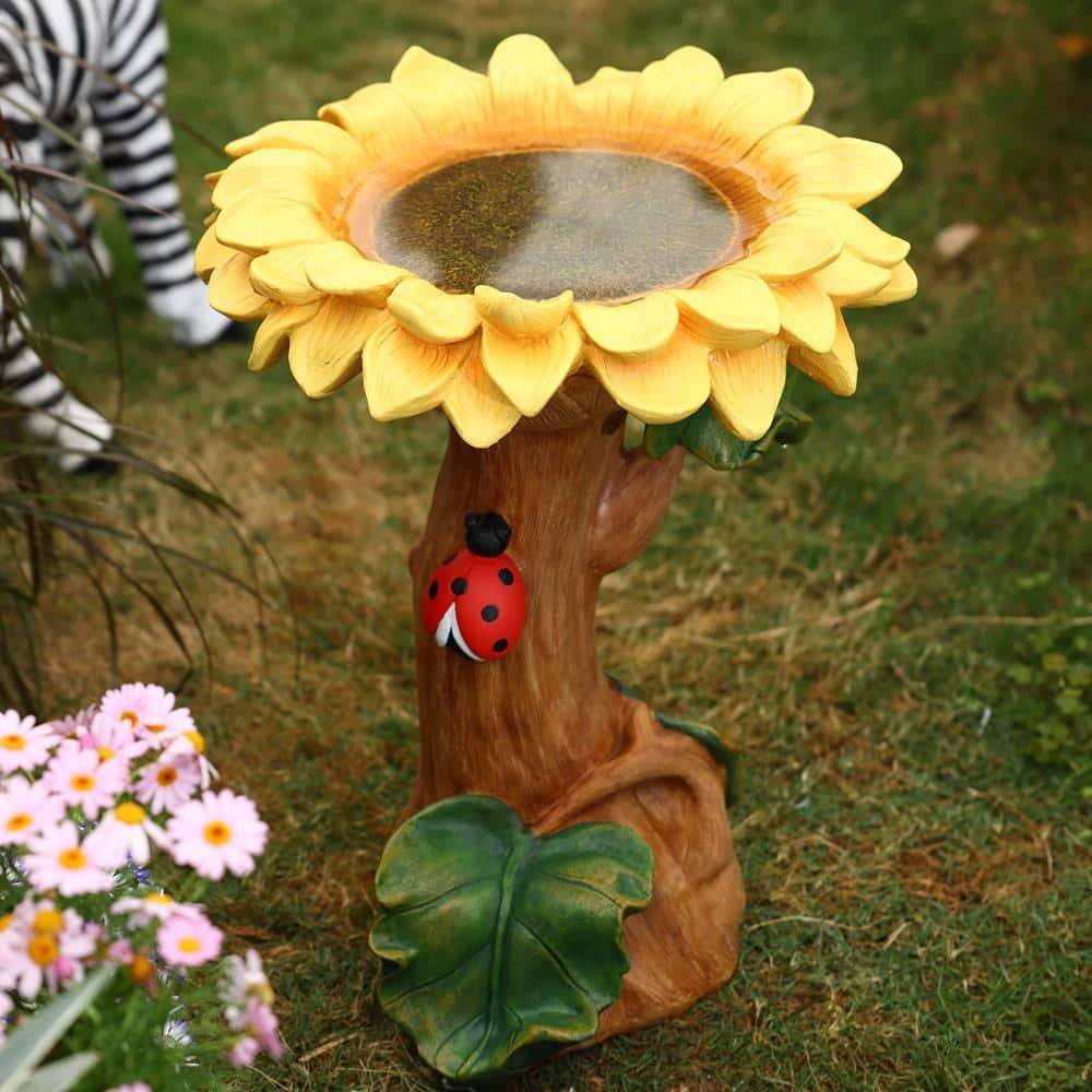 Luxen Home Polyresin Sunflower Bird Bath WHF816