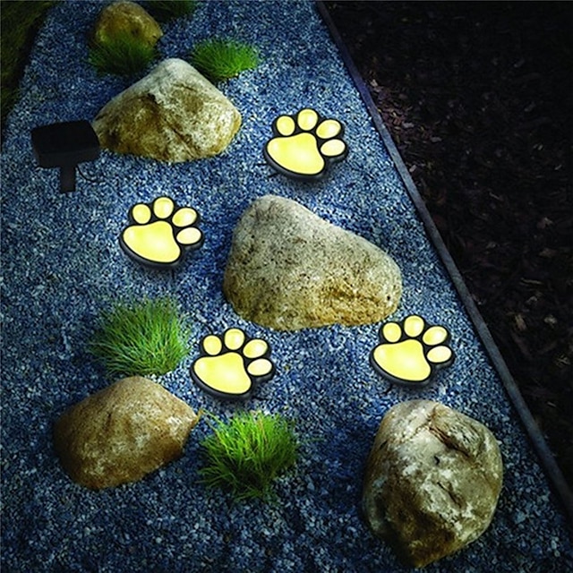 Paw Print Solar Outdoor Lights Solar Lights Outdoor Waterproof Dog Paw Lights(Set of 4) Cat Puppy Animal Garden Lights Path Paw Lamp Walkway Lighting for PatioYardAny Pet Lover