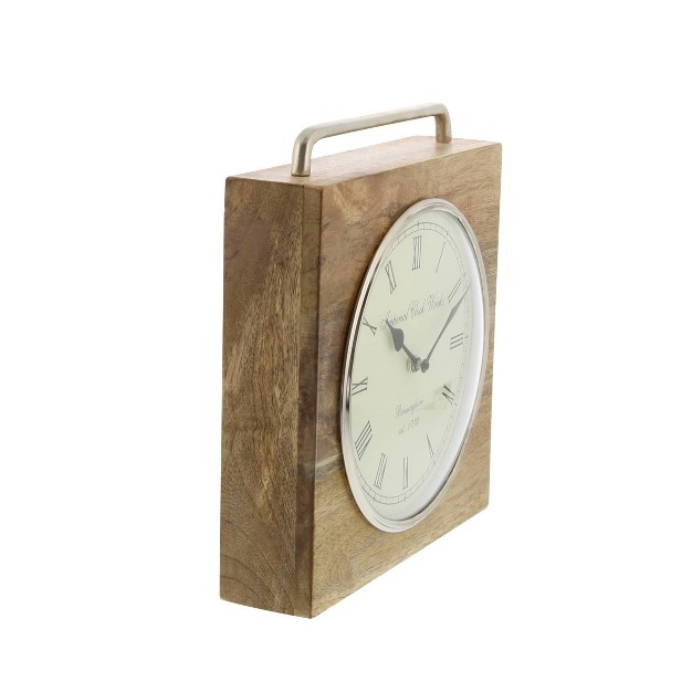 Mango Wood Clock With Silver Top Handle Brown Olivia amp May