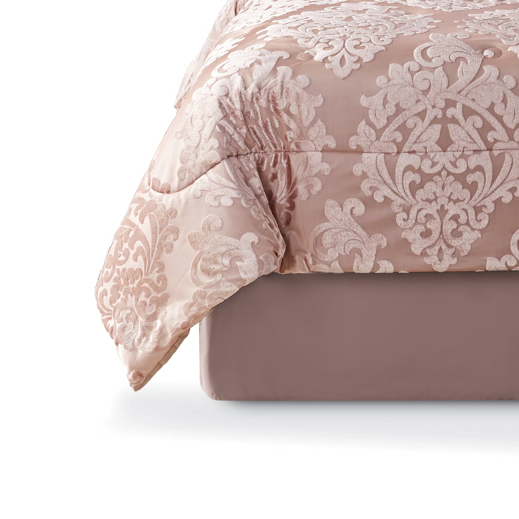 Mainstays Armin 7-Piece Rose Gold Damask Polyester Comforter Set， Full/Queen