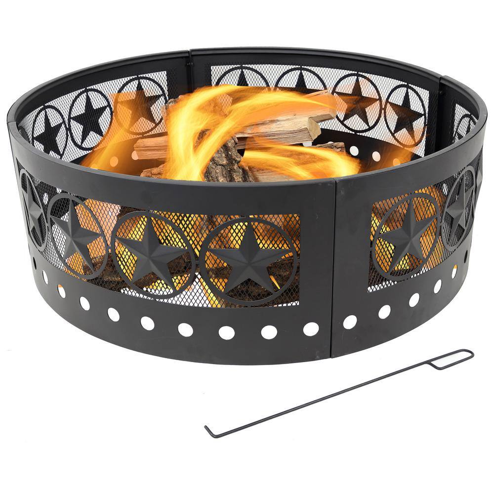 Sunnydaze Decor 36 in. Round Heavy-Duty Steel 4 Star Wood Burning Fire Pit Ring KF-FRFS