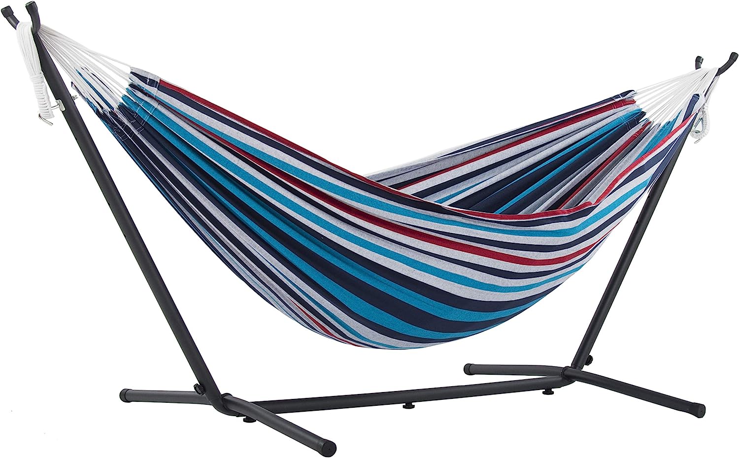 Double Cotton Hammock with Space Saving Steel Stand, Tropical (450 lb Capacity - Premium Carry Bag Included)