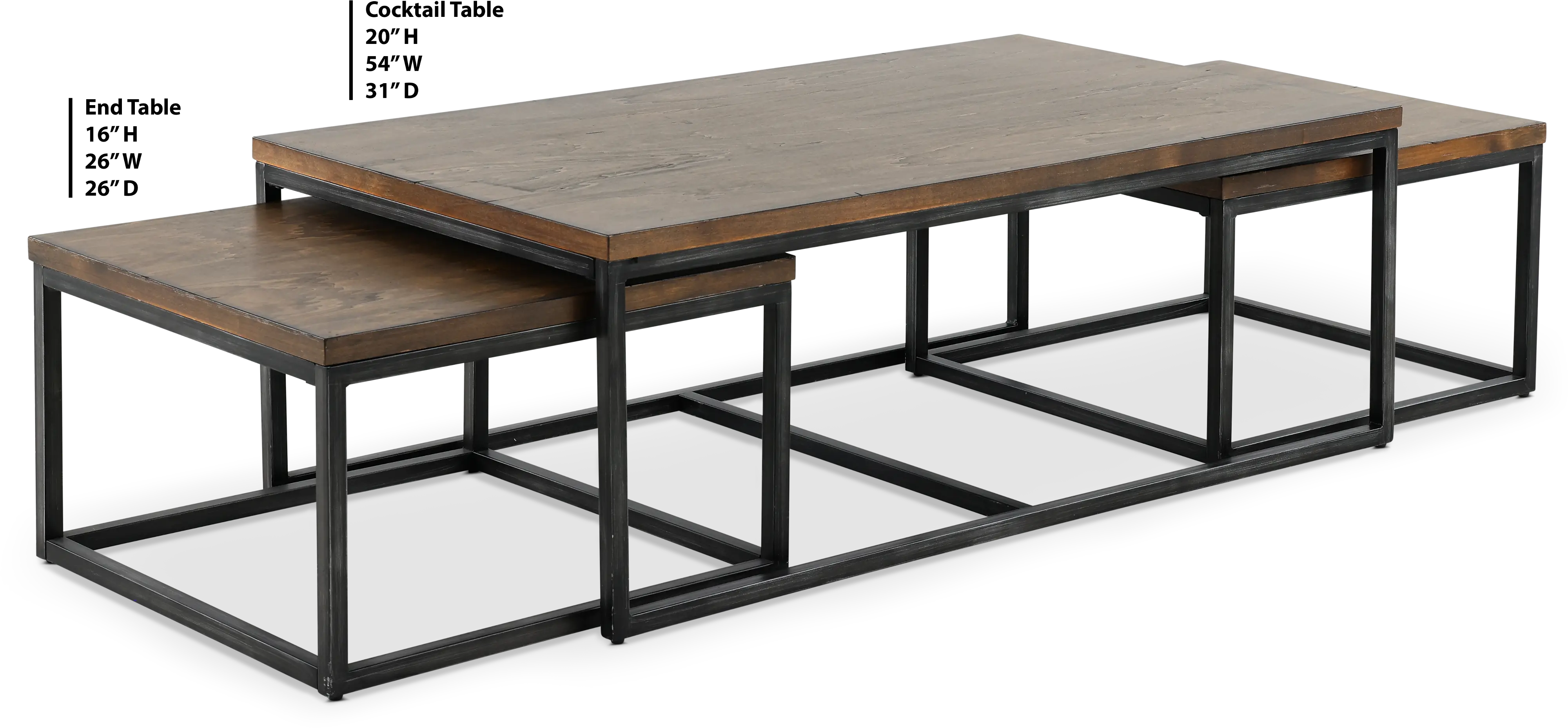 Chandler Industrial Brown Table， Set of 3