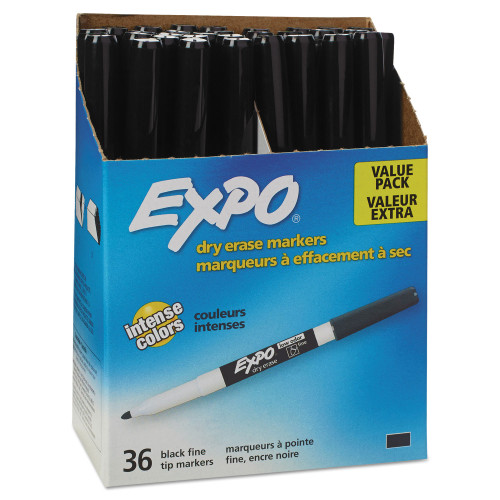 EXPO Low-Odor Dry-Erase Marker， Fine Bullet Tip， Black， 36/Box (1921062)