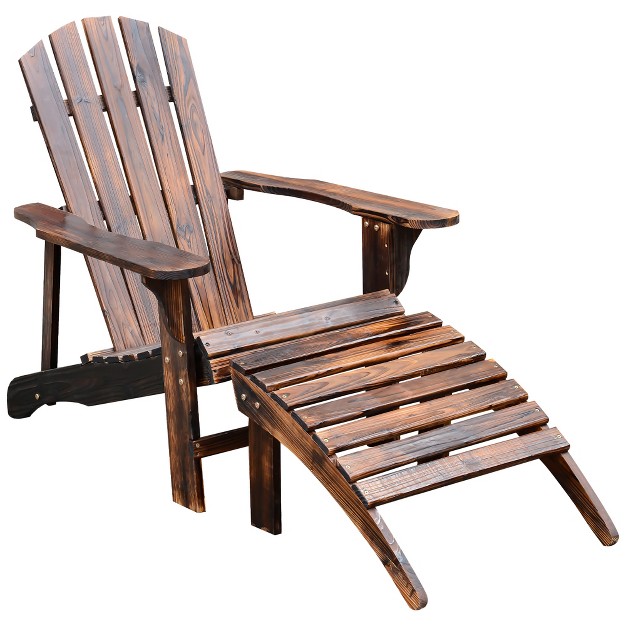 Outsunny Adirondack Chair With Ottoman Wooden Patio Fire Pit Chair With Footrest amp Wide Armrests For Backyard Garden Lawn Rustic Brown